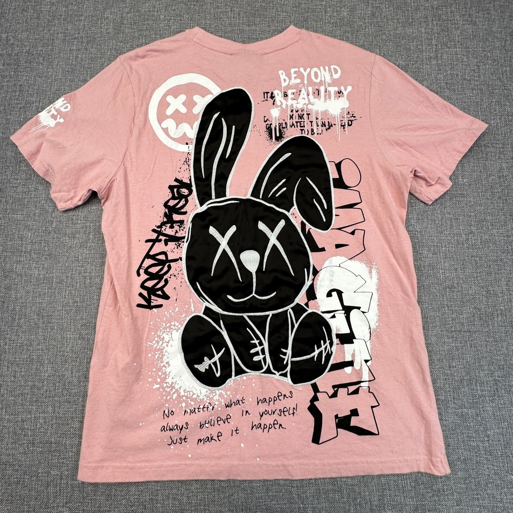 Super Massive Graphic T-Shirt Mens Large (Slim Fit) Pink Art Series Bunny Tee